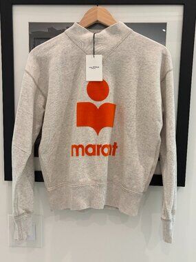 Isabel Marant Etoile Moby Logo Sweatshirt Ecru | Size 34 | NWT | Mock Neck